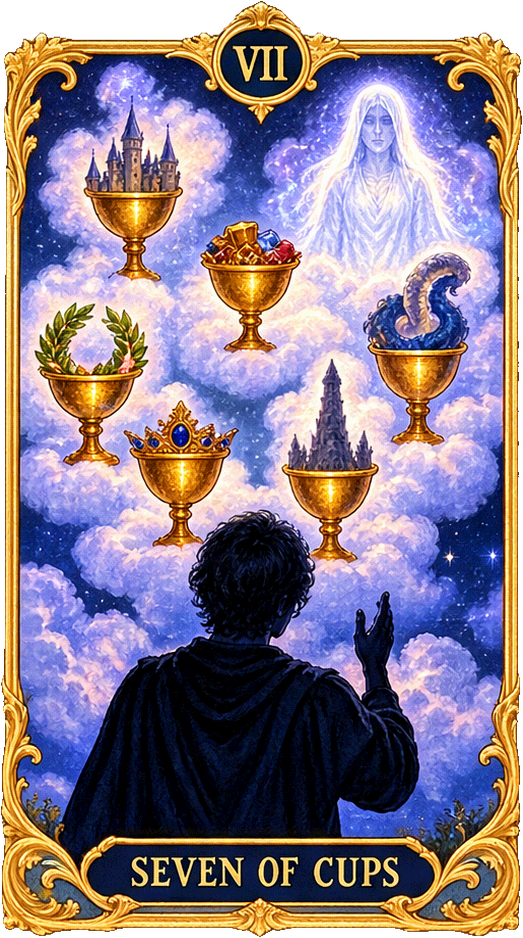 Lá bài Tarot Bảy Cốc — Seven of Cups