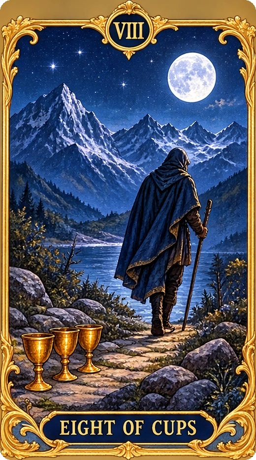 Lá bài tarot Tám Cốc — Eight of Cups