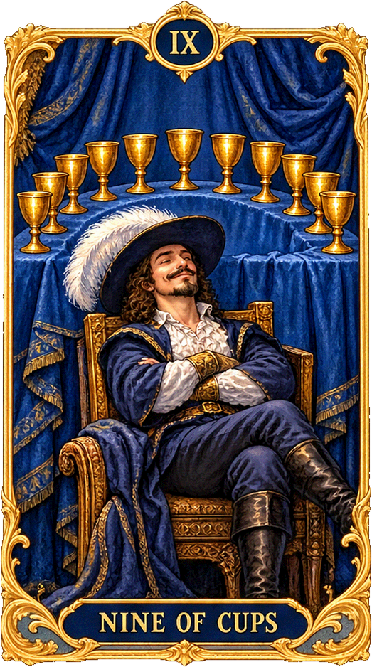 Lá bài Tarot Chín Cốc — Nine of Cups