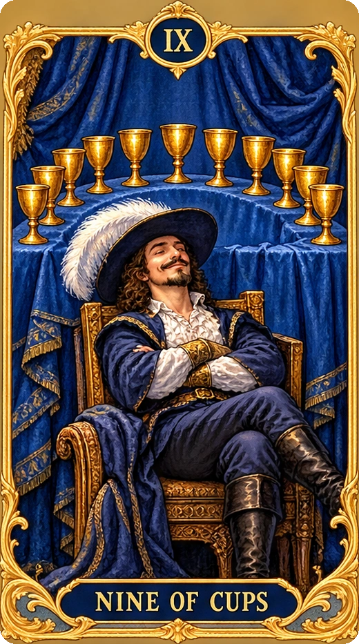 Lá bài tarot Chín Cốc — Nine of Cups