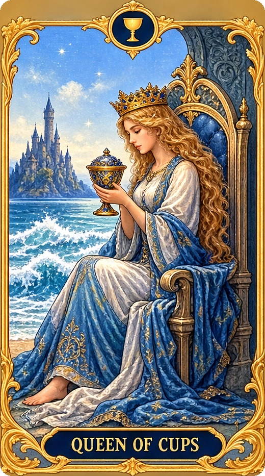Lá bài tarot Nữ Hoàng Cốc — Queen of Cups