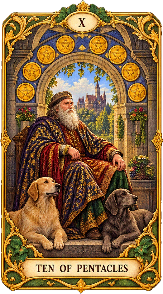 Lá bài Tarot Mười Tiền — Ten of Pentacles