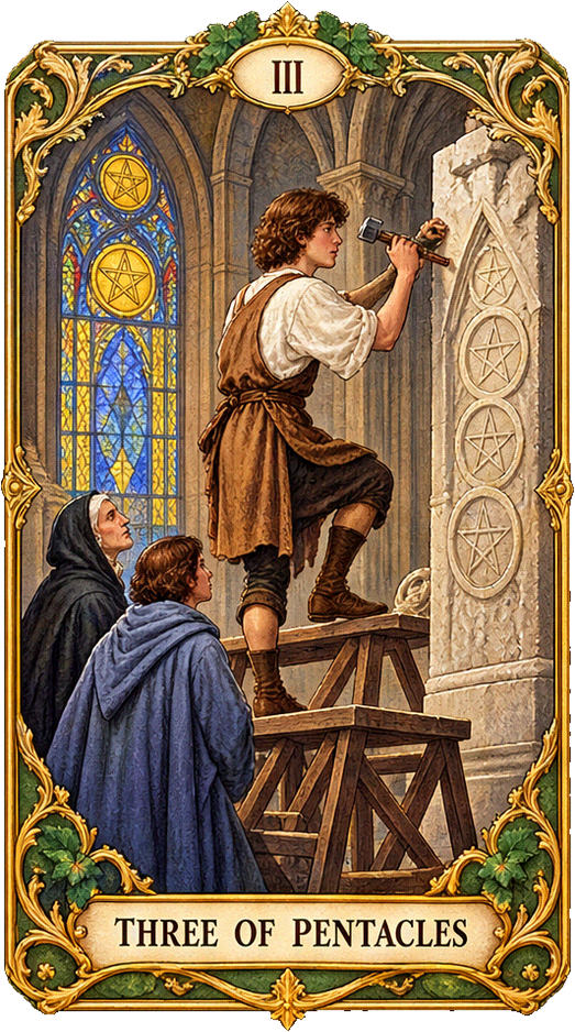 Lá bài Tarot Ba Tiền — Three of Pentacles