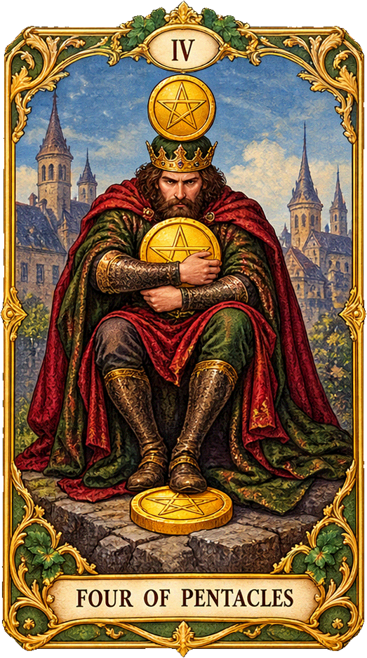 Lá bài Tarot Bốn Tiền — Four of Pentacles