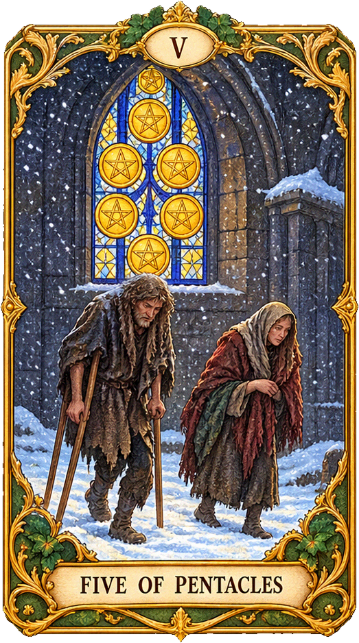 Lá bài Tarot Năm Tiền — Five of Pentacles
