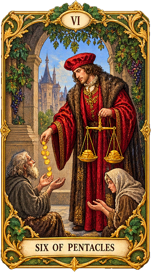 Lá bài Tarot Sáu Tiền — Six of Pentacles