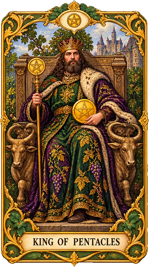 Lá bài Tarot Đức Vua Tiền — King of Pentacles