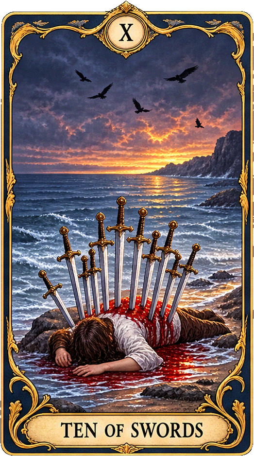 Lá bài Tarot Mười Kiếm — Ten of Swords
