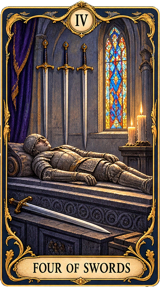 Lá bài Tarot Bốn Kiếm — Four of Swords