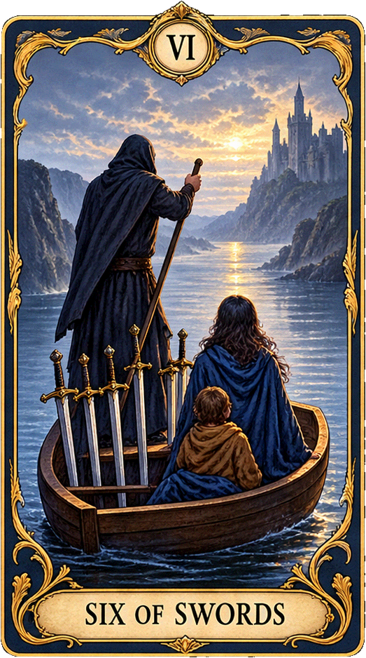 Lá bài Tarot Sáu Kiếm — Six of Swords