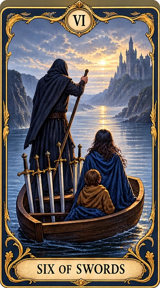 Lá bài tarot Sáu Kiếm — Six of Swords