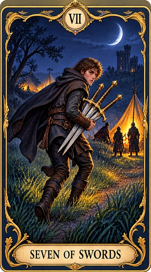 Lá bài tarot Bảy Kiếm — Seven of Swords