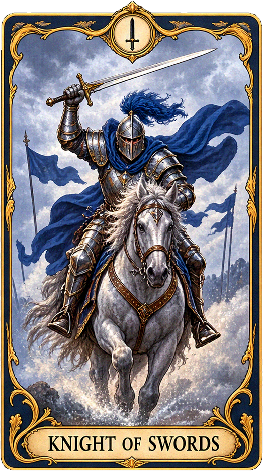 Lá bài Tarot Kỵ Sĩ Kiếm — Knight of Swords