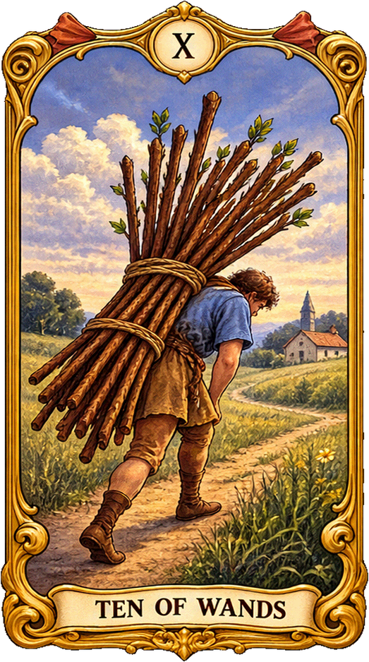 Lá bài Tarot Mười Gậy — Ten of Wands