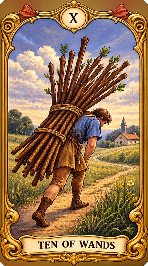Lá bài tarot Mười Gậy — Ten of Wands