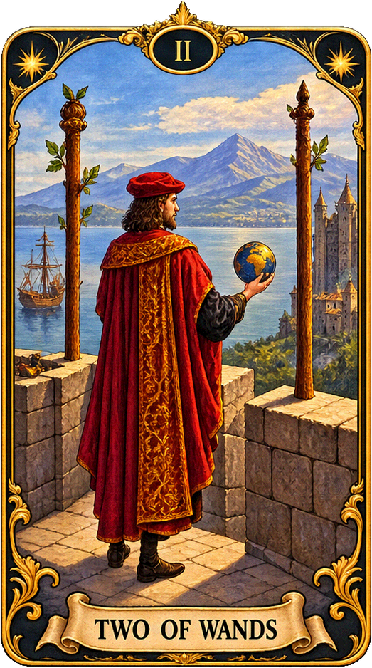 Lá bài Tarot Hai Gậy — Two of Wands