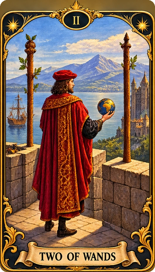 Lá bài tarot Hai Gậy — Two of Wands