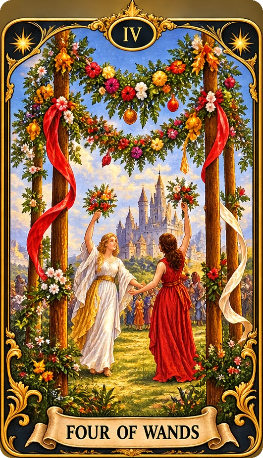 Lá bài tarot Bốn Gậy — Four of Wands