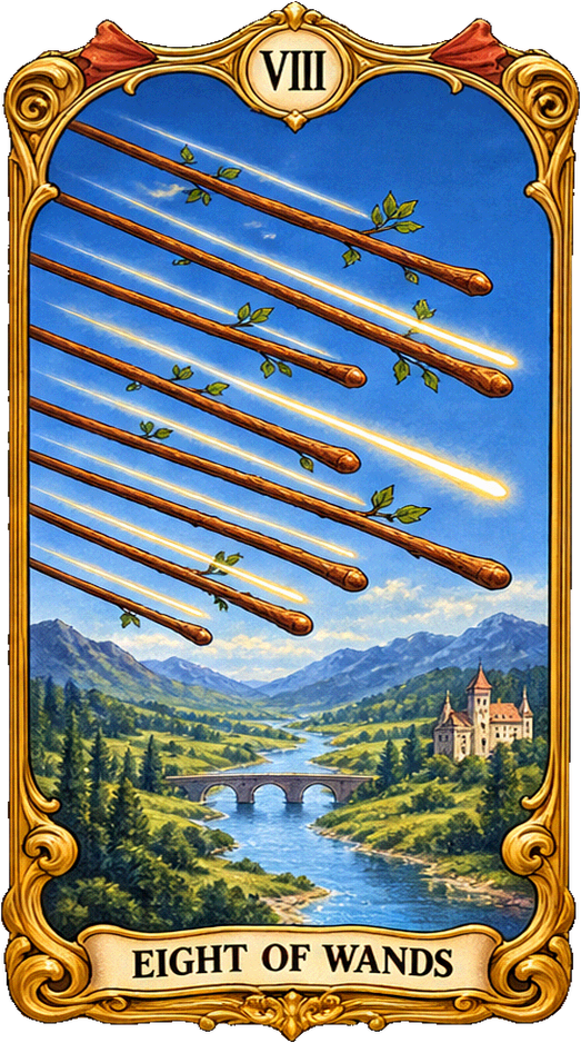 Lá bài Tarot Tám Gậy — Eight of Wands