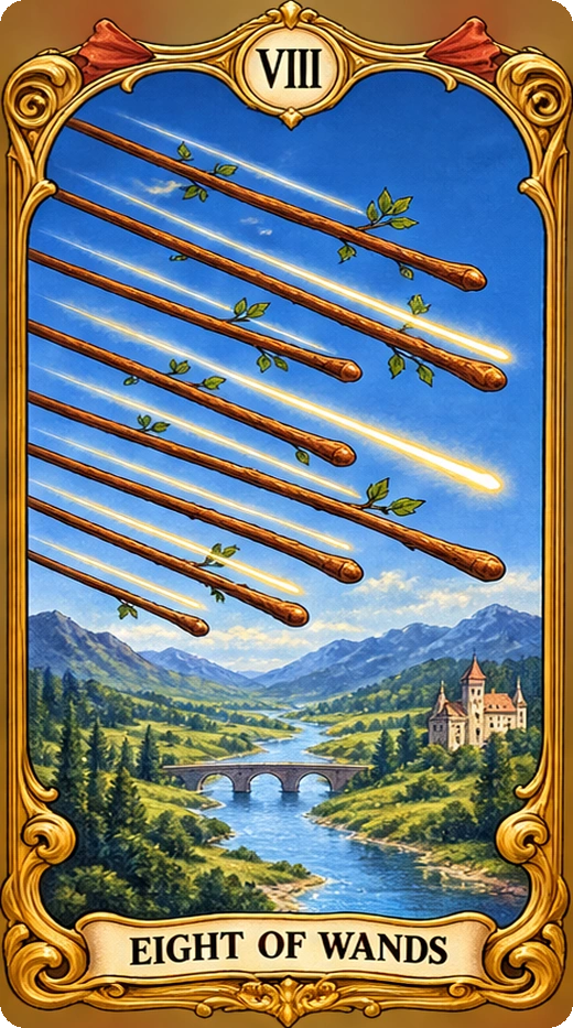 Lá bài tarot Tám Gậy — Eight of Wands