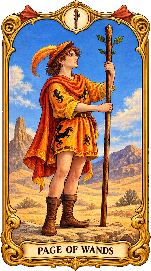 Lá bài Tarot Thị Đồng Gậy — Page of Wands