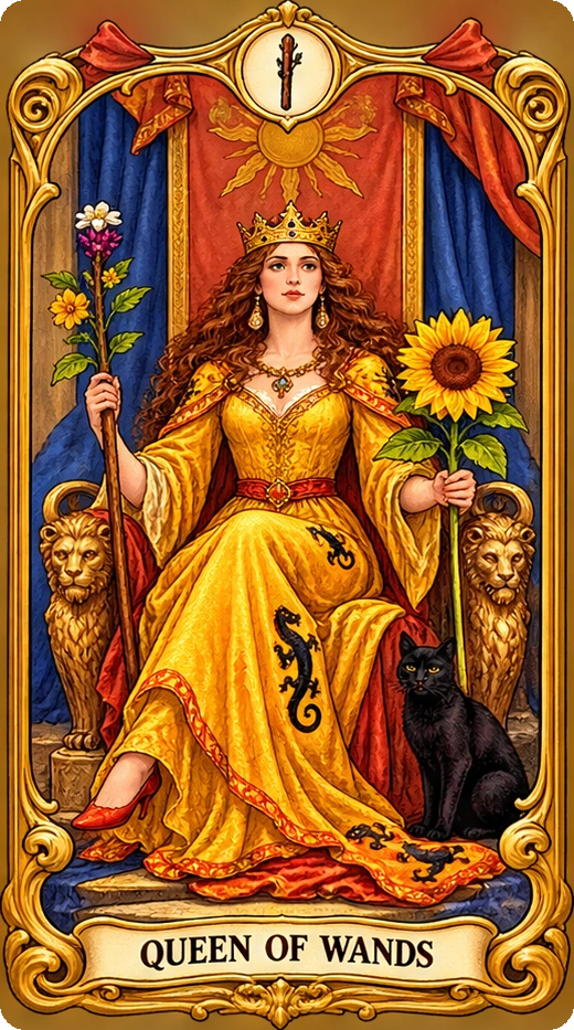 Lá bài tarot Nữ Hoàng Gậy — Queen of Wands