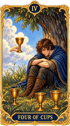 Lá bài Tarot Bốn Cốc — Four of Cups