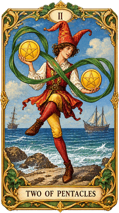Lá bài Tarot Hai Tiền — Two of Pentacles