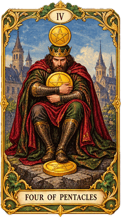 Lá bài Tarot Bốn Tiền — Four of Pentacles