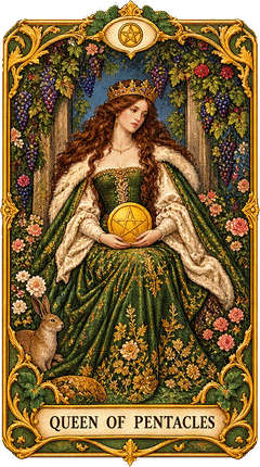 Lá bài Tarot Nữ Hoàng Tiền — Queen of Pentacles