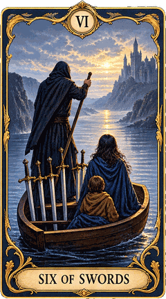 Lá bài Tarot Sáu Kiếm — Six of Swords