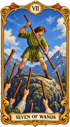 Lá bài Tarot Bảy Gậy — Seven of Wands