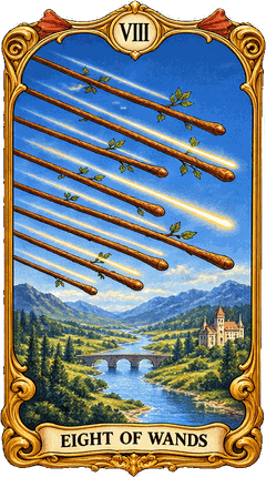 Lá bài Tarot Tám Gậy — Eight of Wands