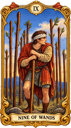 Lá bài Tarot Chín Gậy — Nine of Wands
