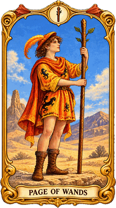 Lá bài Tarot Thị Đồng Gậy — Page of Wands